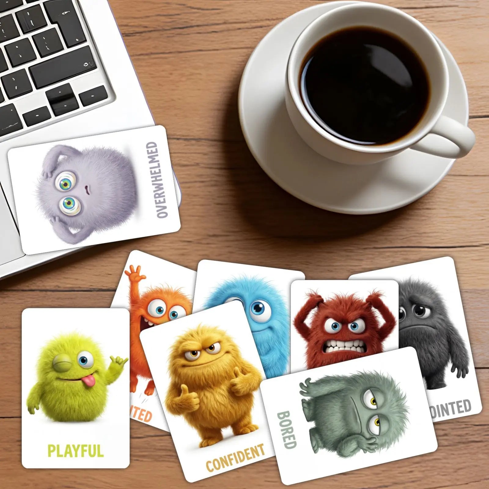 36Pcs Monster Emotion Cards Social Emotional Learning Flashcards Plush Monster Feelings Cards for Toddlers Preschool Education