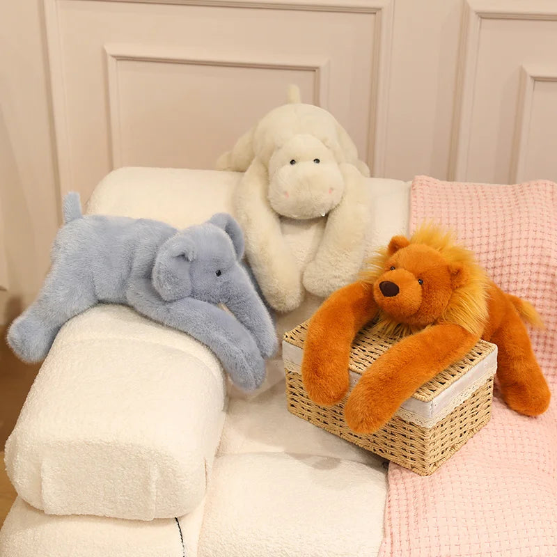 60cm Long Arm Weighted Lion Pink Pig Hippopotamus Plush Doll Simulation Mink Fur Soft Animal Doll Warm Soft Companion Doll Gift