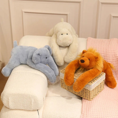 60cm Long Arm Weighted Lion Pink Pig Hippopotamus Plush Doll Simulation Mink Fur Soft Animal Doll Warm Soft Companion Doll Gift