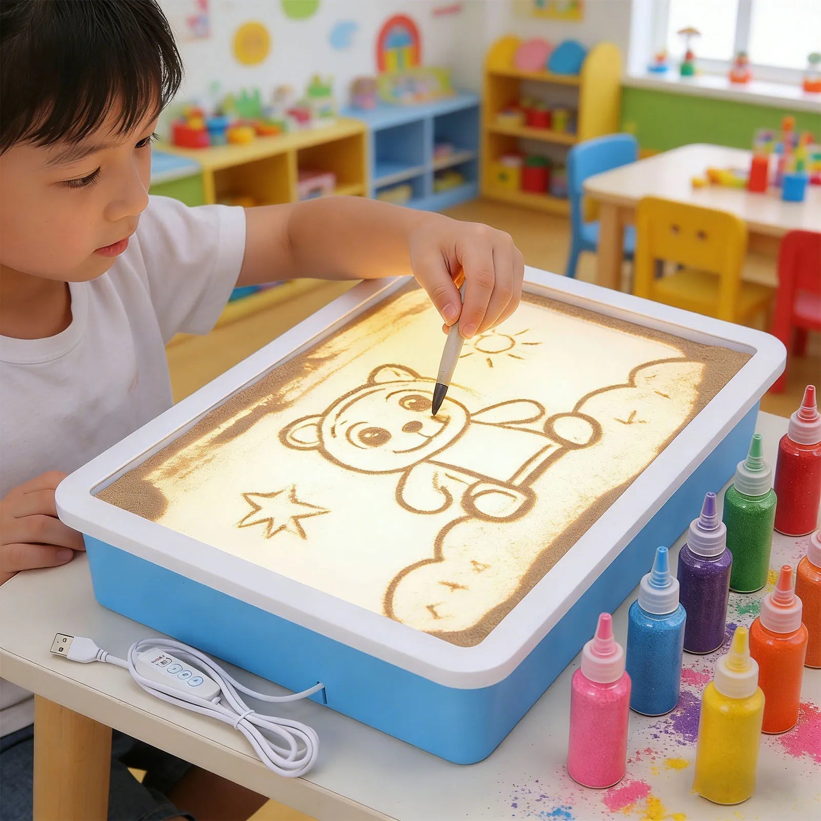 USB Sand Painting Light Box 3 Colors 10 Brightness Levels Portable LED Sensory Light Table for Kids Adults Classroom Meditation