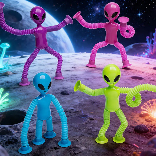 Alien Sensory Travel Toys 4Pcs Suction Airplane Autism Pop Tube Fidget Toys Autistic Easter Basket Stocking Stuffer Party Gifts
