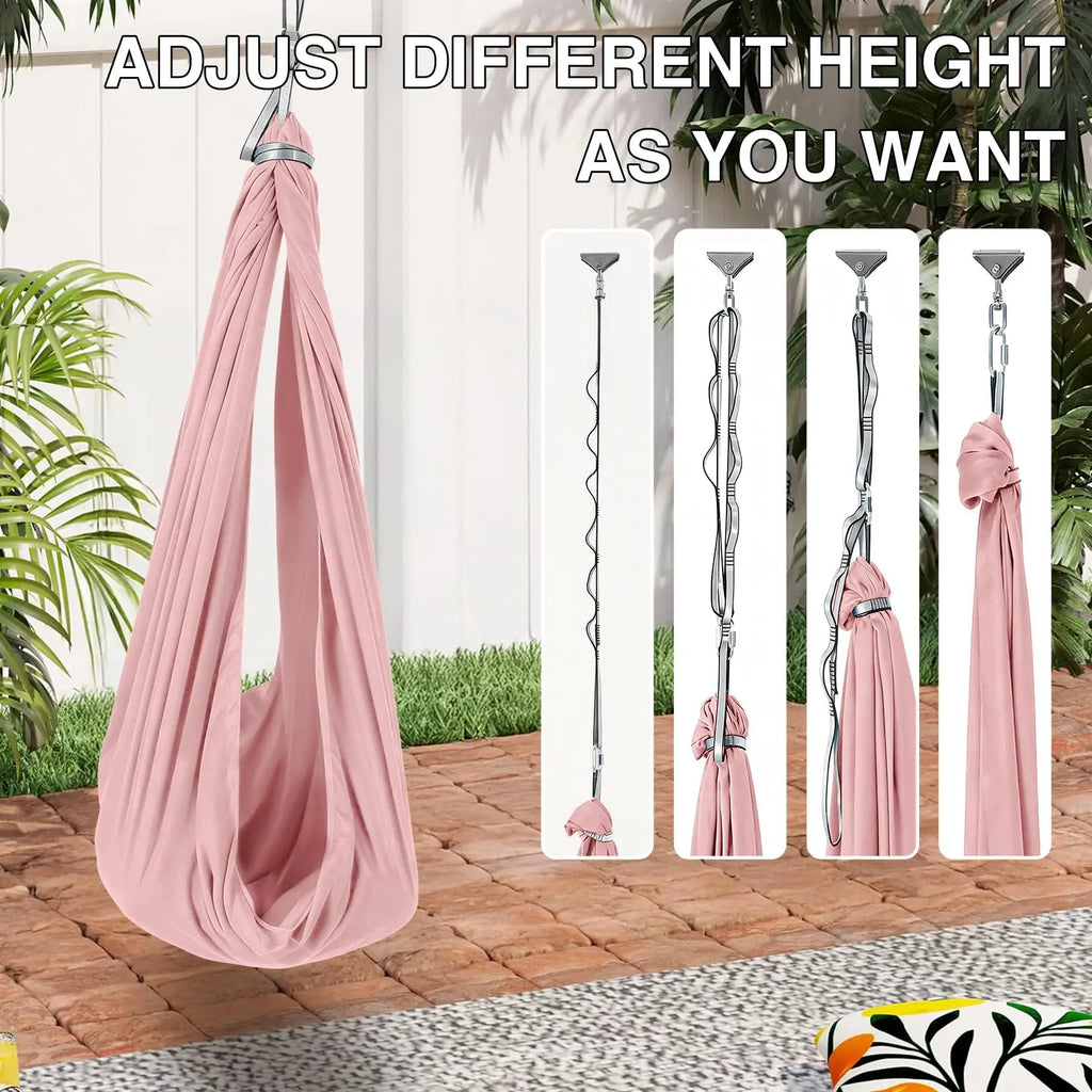 Calming Dual Layer Sensory Hammock Swing For Kids And Adults Therapy Relief For Autism And ADHD Indoor Outdoor Use 360 Degree Swivel 300 Lbs Support Light Pink