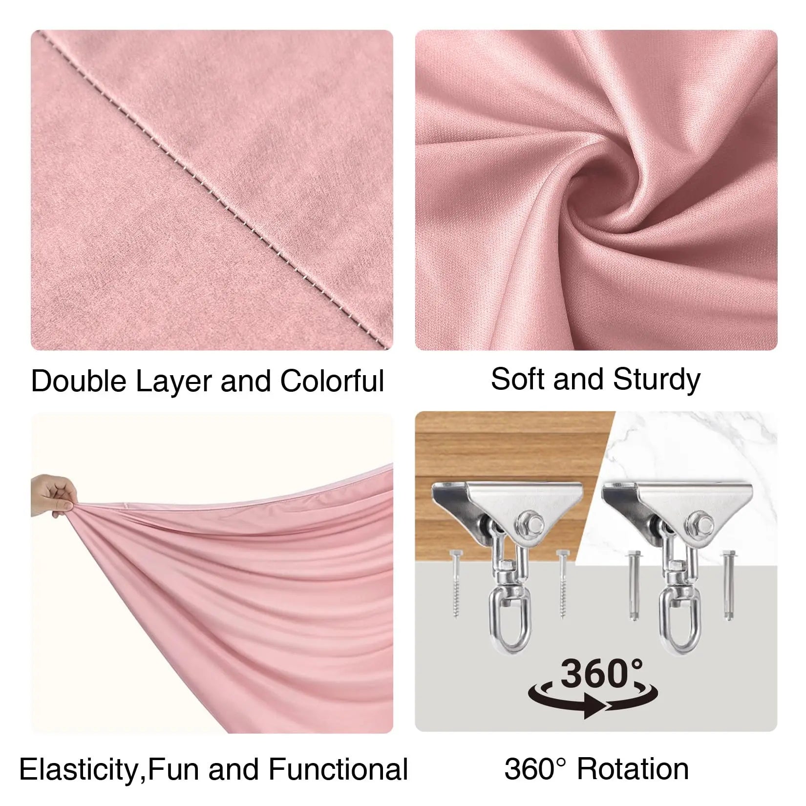 Calming Dual Layer Sensory Hammock Swing For Kids And Adults Therapy Relief For Autism And ADHD Indoor Outdoor Use 360 Degree Swivel 300 Lbs Support Light Pink