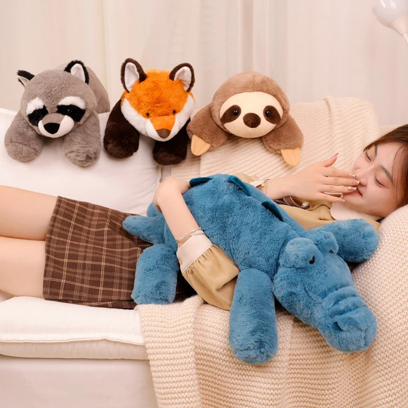 80cm Kawaii Cartoon Animal Raccoon Fox Crocodile Sloth Plush Toys Stuffed Soft Long Sleep Pillow Doll Cushion Girls Gift