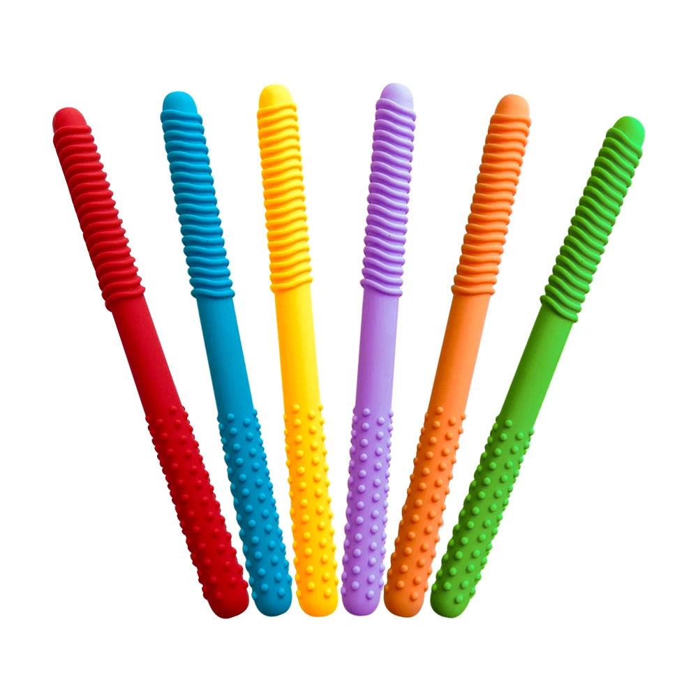 1/6pcs Kid Chewing Tube Speech Therapy Teeth Massager Hollow Molar Straw Baby Teether Handle Oral Muscle Training Teething Toy