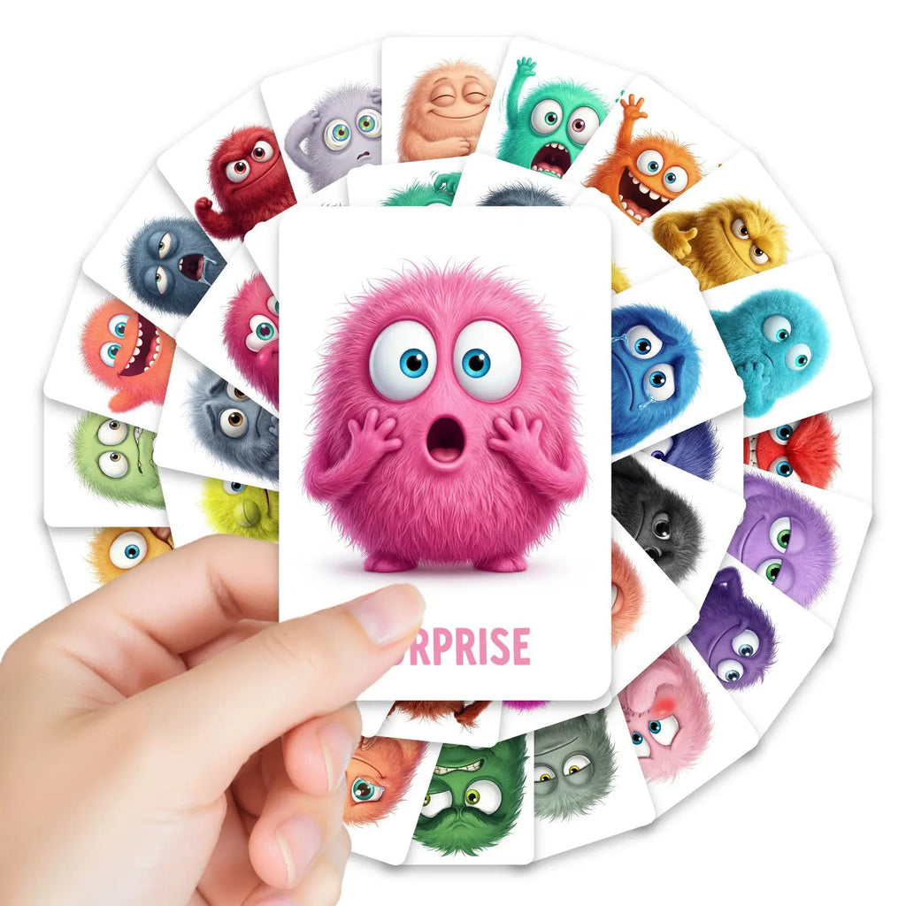 36Pcs Monster Emotion Cards Social Emotional Learning Flashcards Plush Monster Feelings Cards for Toddlers Preschool Education