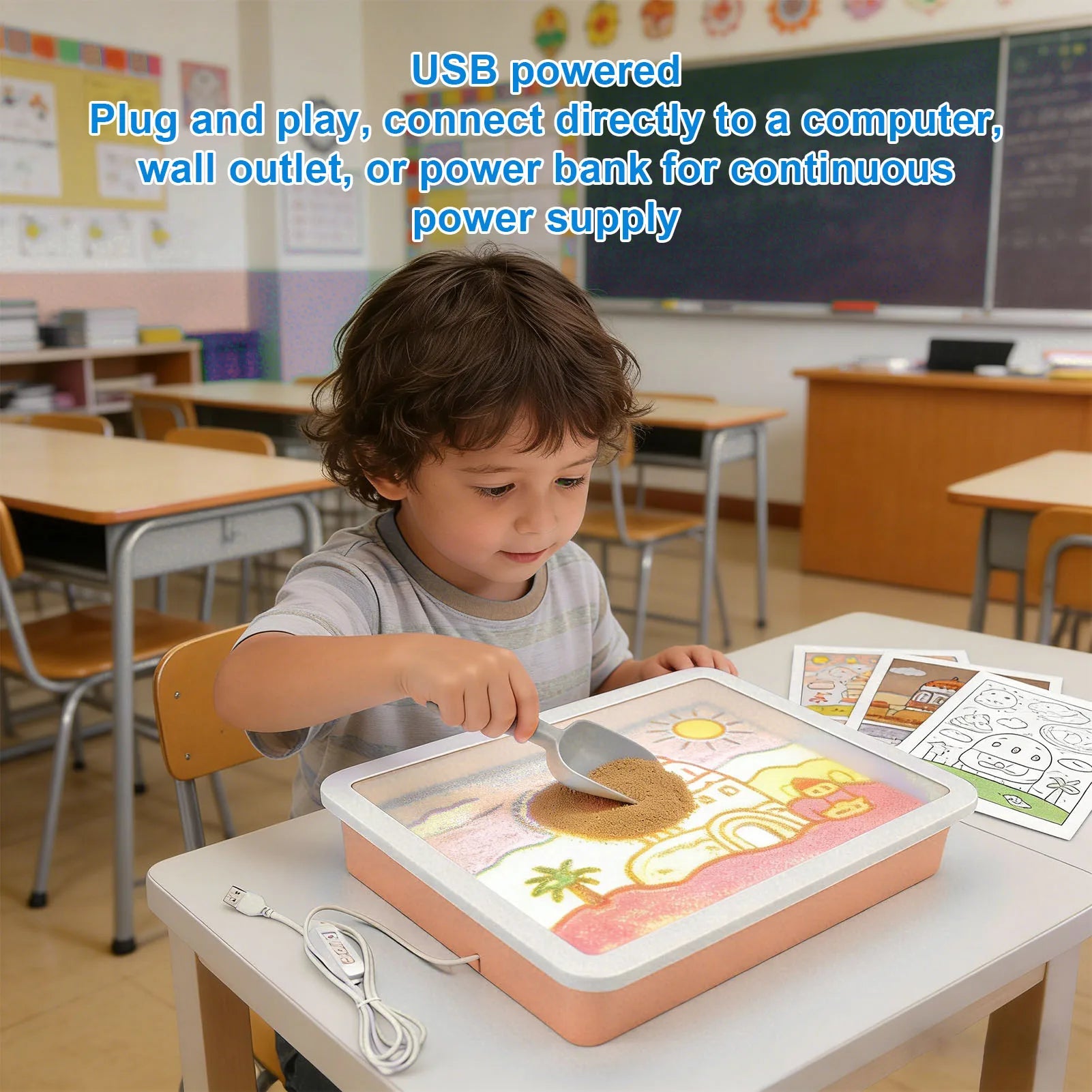 USB Sand Painting Light Box 3 Colors 10 Brightness Levels Portable LED Sensory Light Table for Kids Adults Classroom Meditation