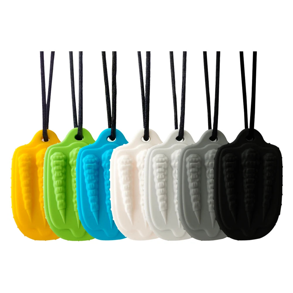 1/7pcs Kids Dragon shape Claw Sensory Chew Necklaces  Toy, Soft Silicone Textured Worry Stone Pendant for Stress Relief