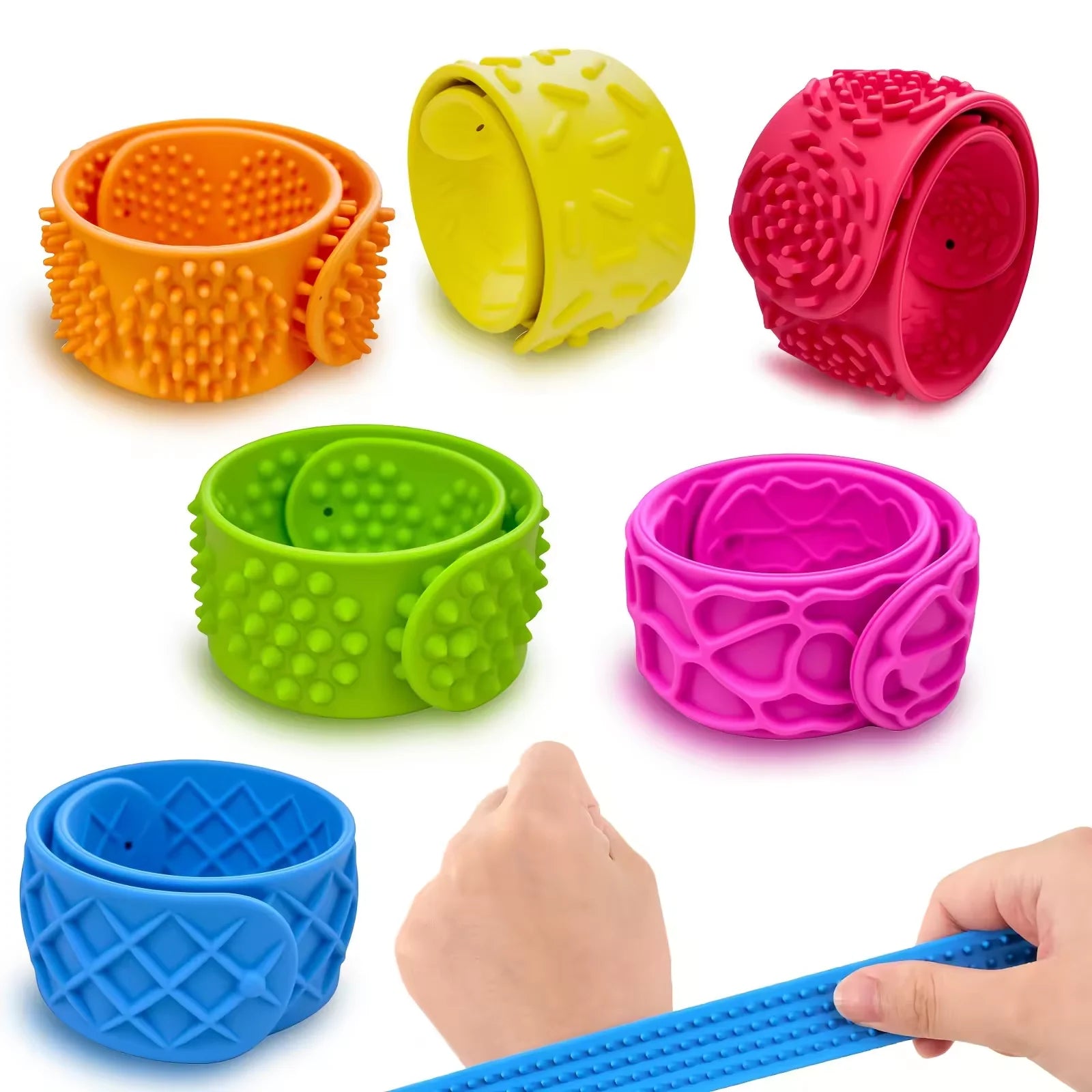 Silicone Slap Bracelets Textured Sensory Wristband Toys For Anxiety Relief Autism ADHD Calming Sensory Fidget Toys Special Needs