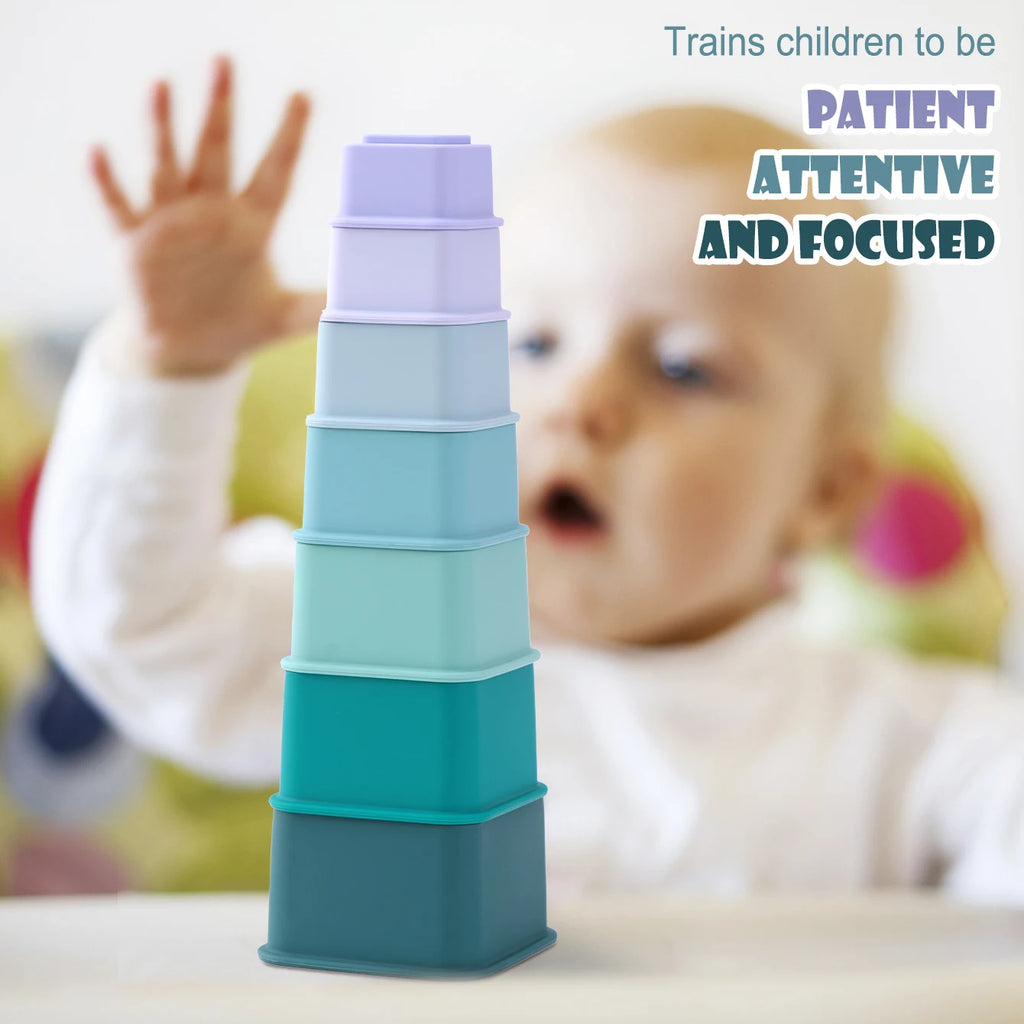 Color Kids 1Set Silicone Cartoon Teether Building Blocks Educational Chew Toy for Babies 0-12 Months BPA Free Sensory Baby Toy