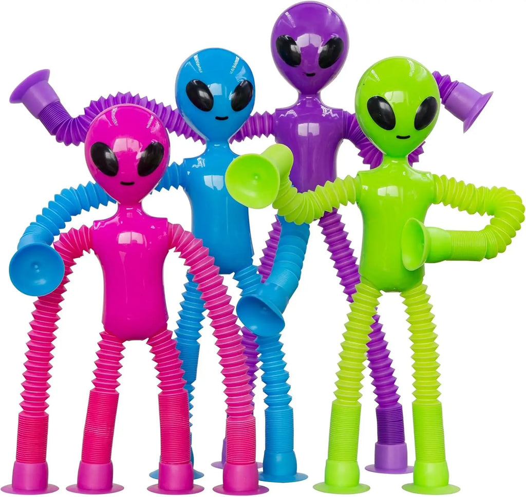 Alien Sensory Travel Toys 4Pcs Suction Airplane Autism Pop Tube Fidget Toys Autistic Easter Basket Stocking Stuffer Party Gifts