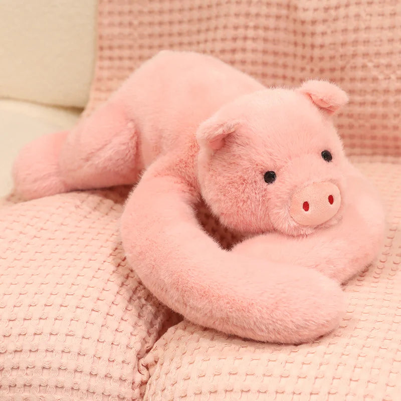 60cm Long Arm Weighted Lion Pink Pig Hippopotamus Plush Doll Simulation Mink Fur Soft Animal Doll Warm Soft Companion Doll Gift