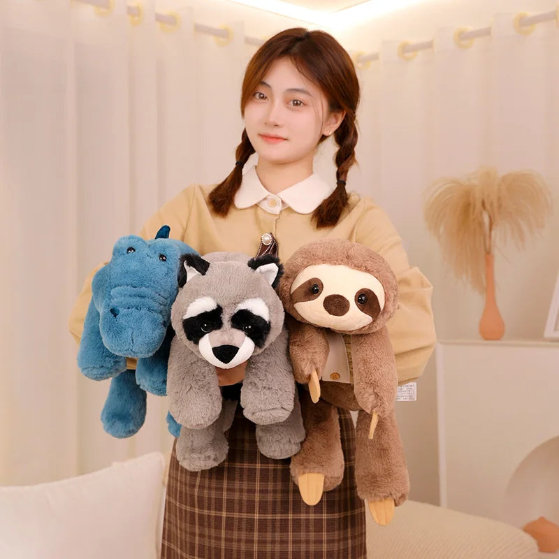 80cm Kawaii Cartoon Animal Raccoon Fox Crocodile Sloth Plush Toys Stuffed Soft Long Sleep Pillow Doll Cushion Girls Gift