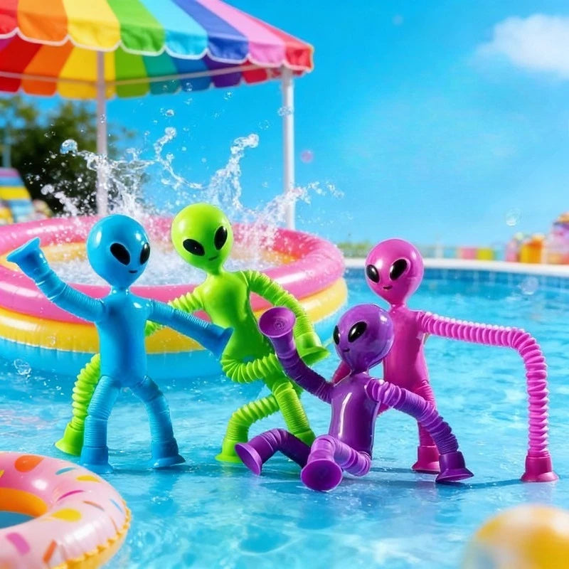 Alien Sensory Travel Toys 4Pcs Suction Airplane Autism Pop Tube Fidget Toys Autistic Easter Basket Stocking Stuffer Party Gifts