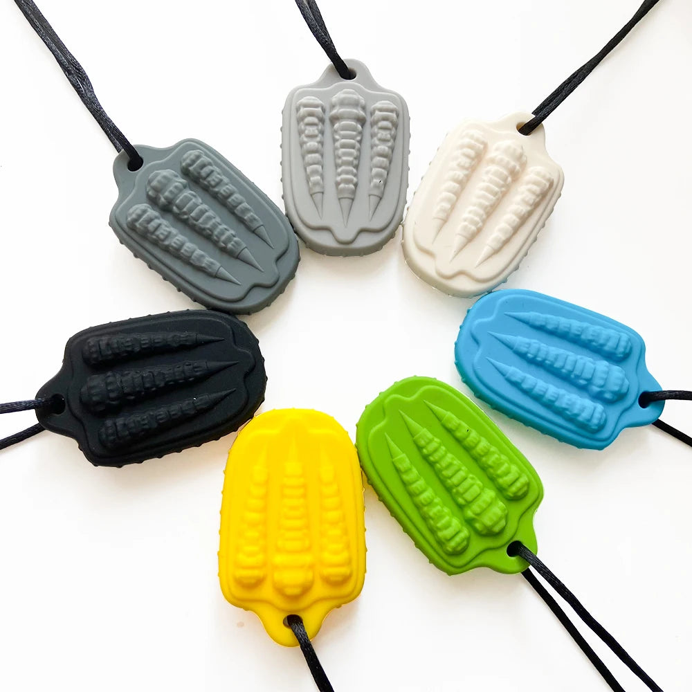 1/7pcs Kids Dragon shape Claw Sensory Chew Necklaces  Toy, Soft Silicone Textured Worry Stone Pendant for Stress Relief