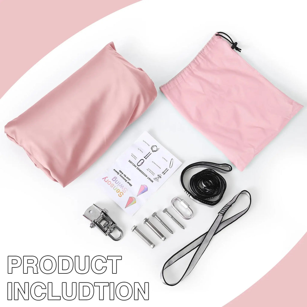 Calming Dual Layer Sensory Hammock Swing For Kids And Adults Therapy Relief For Autism And ADHD Indoor Outdoor Use 360 Degree Swivel 300 Lbs Support Light Pink