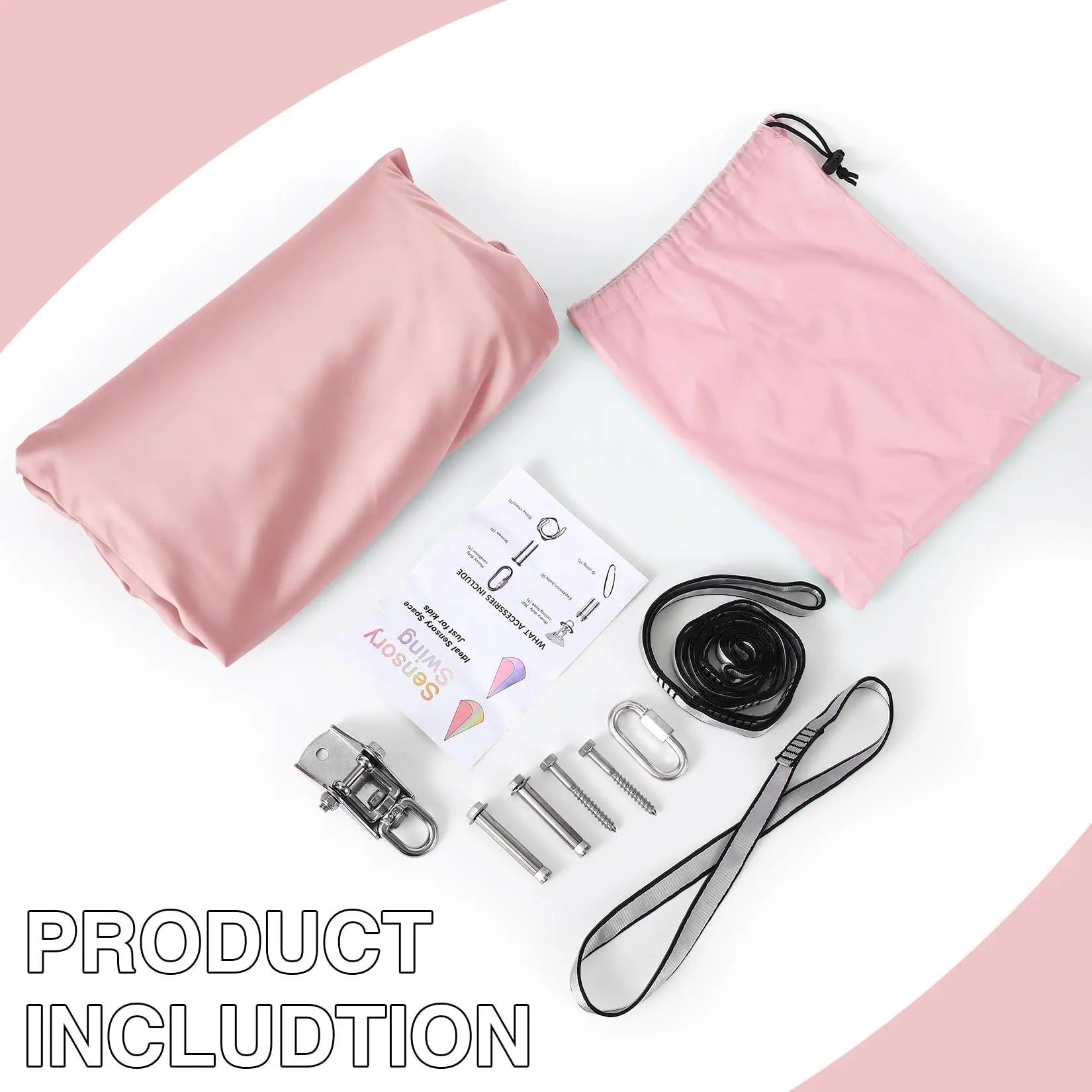 Calming Dual Layer Sensory Hammock Swing For Kids And Adults Therapy Relief For Autism And ADHD Indoor Outdoor Use 360 Degree Swivel 300 Lbs Support Light Pink