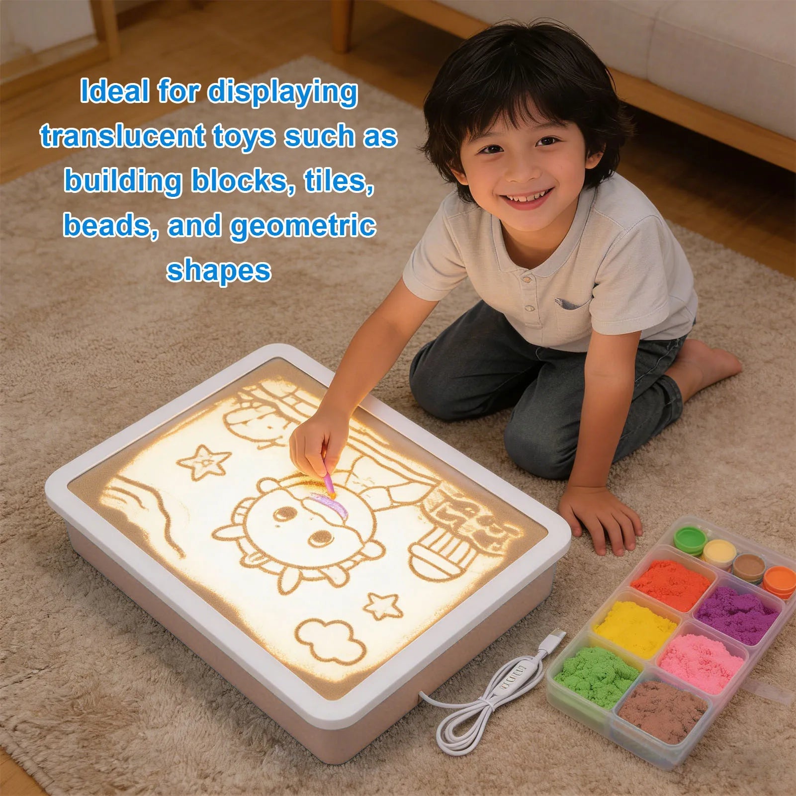 USB Sand Painting Light Box 3 Colors 10 Brightness Levels Portable LED Sensory Light Table for Kids Adults Classroom Meditation
