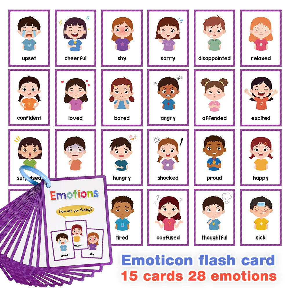 Emotions Flash Cards for Kids 15 Cards 28 Emotions Preschool Educational Flashcards Toddler Feelings Cognition English Cards