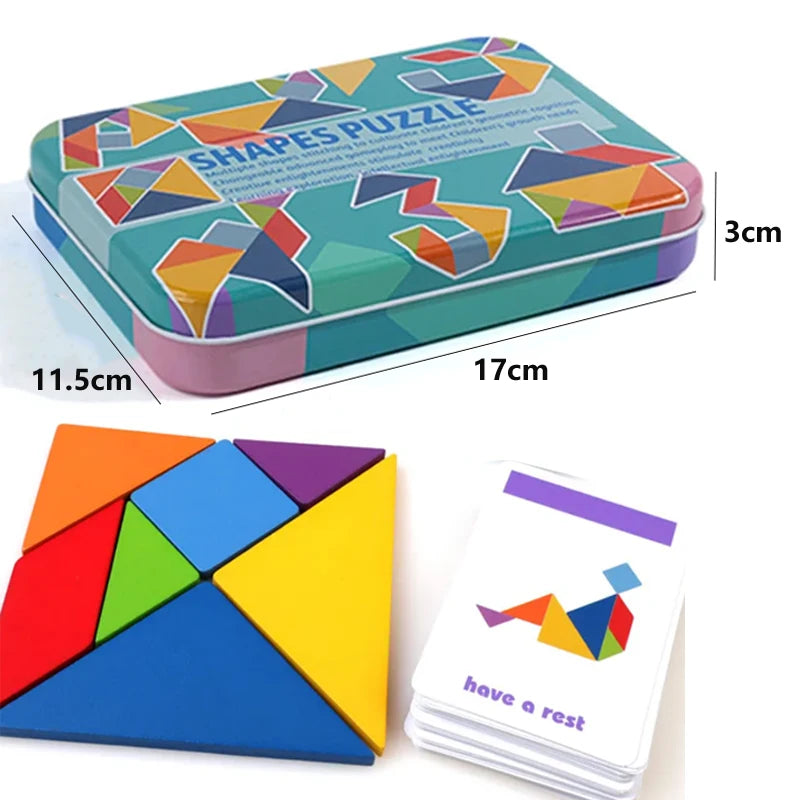3D Wooden Pattern Animal Jigsaw Puzzle Colorful Tangram Toy Kids Montessori Early Education Sorting Games Toys Children Gift