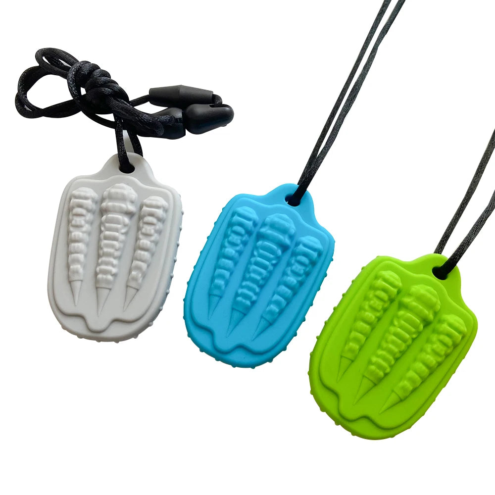 1/7pcs Kids Dragon shape Claw Sensory Chew Necklaces  Toy, Soft Silicone Textured Worry Stone Pendant for Stress Relief
