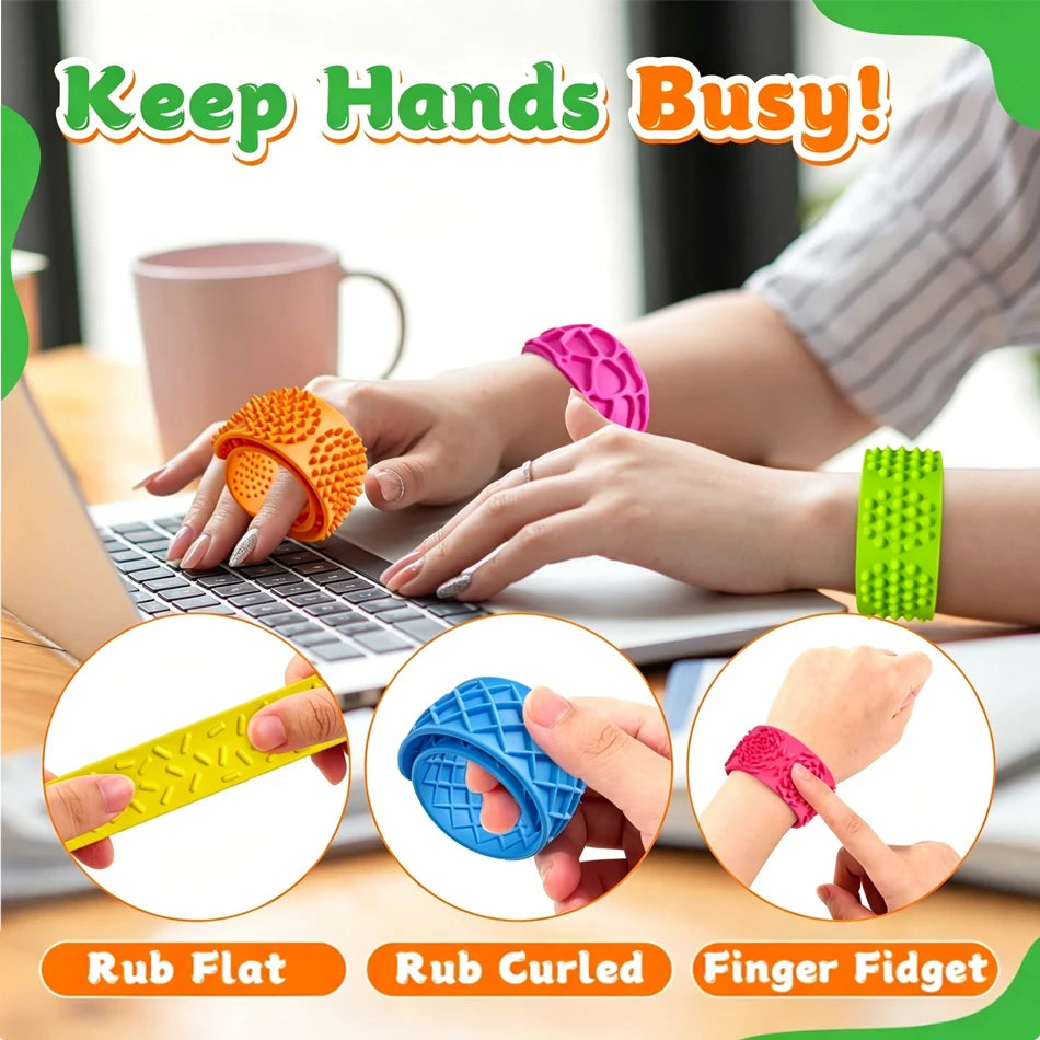 Silicone Slap Bracelets Textured Sensory Wristband Toys For Anxiety Relief Autism ADHD Calming Sensory Fidget Toys Special Needs