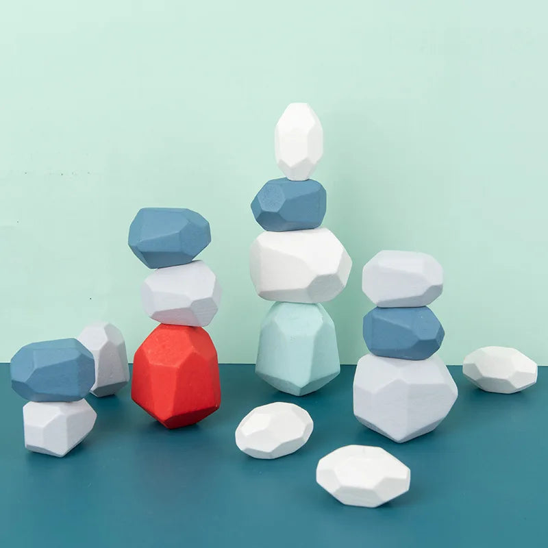 Wooden Sorting Stacking Rocks Stones Sensory Toddler Toys Learning Montessori Toys Building Blocks Game for Kids Birthday Gifts