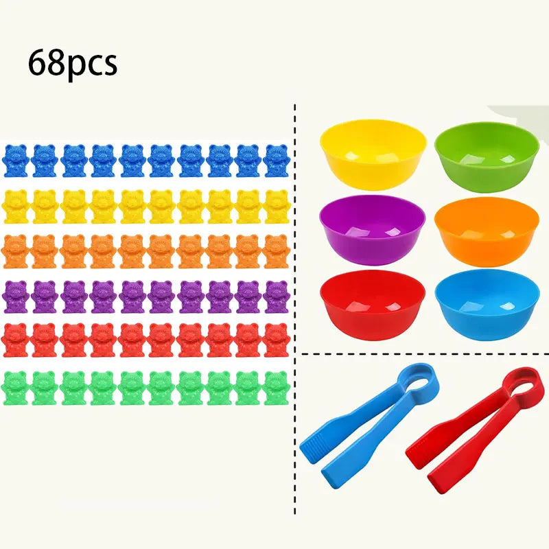 Counting Bears Matching Games Color Sorting Bowls Tweezers Preschool Learning Education Gift Toys for Kids Girls Boys