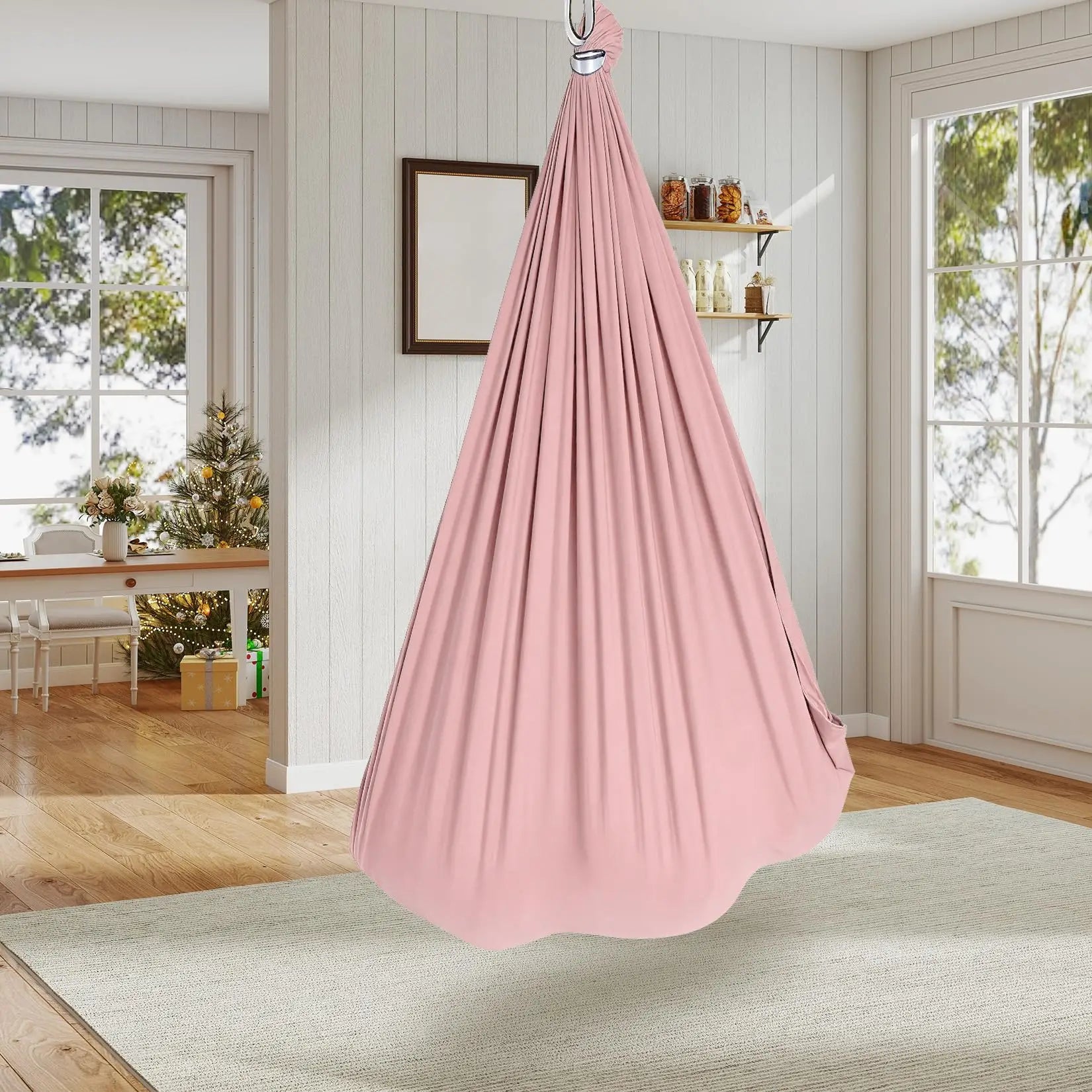 Calming Dual Layer Sensory Hammock Swing For Kids And Adults Therapy Relief For Autism And ADHD Indoor Outdoor Use 360 Degree Swivel 300 Lbs Support Light Pink