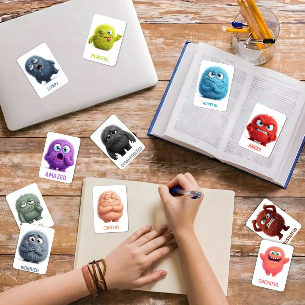 36Pcs Monster Emotion Cards Social Emotional Learning Flashcards Plush Monster Feelings Cards for Toddlers Preschool Education