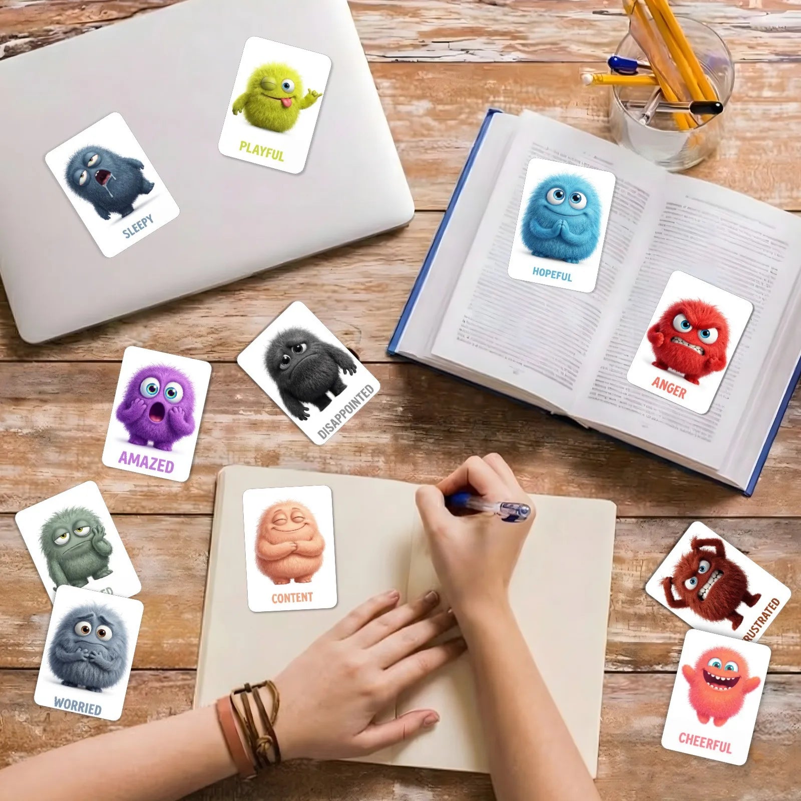 36Pcs Monster Emotion Cards Social Emotional Learning Flashcards Plush Monster Feelings Cards for Toddlers Preschool Education
