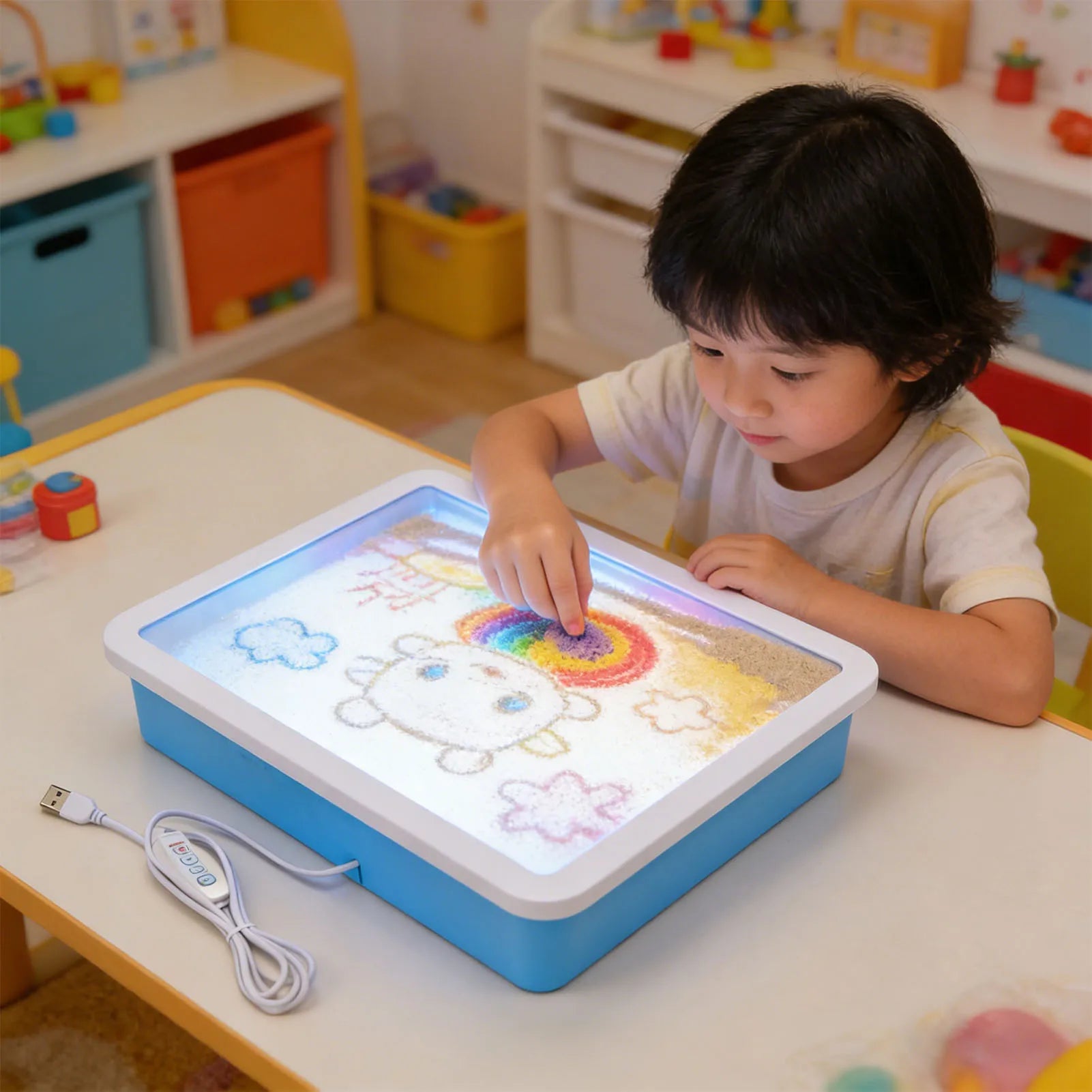 USB Sand Painting Light Box 3 Colors 10 Brightness Levels Portable LED Sensory Light Table for Kids Adults Classroom Meditation