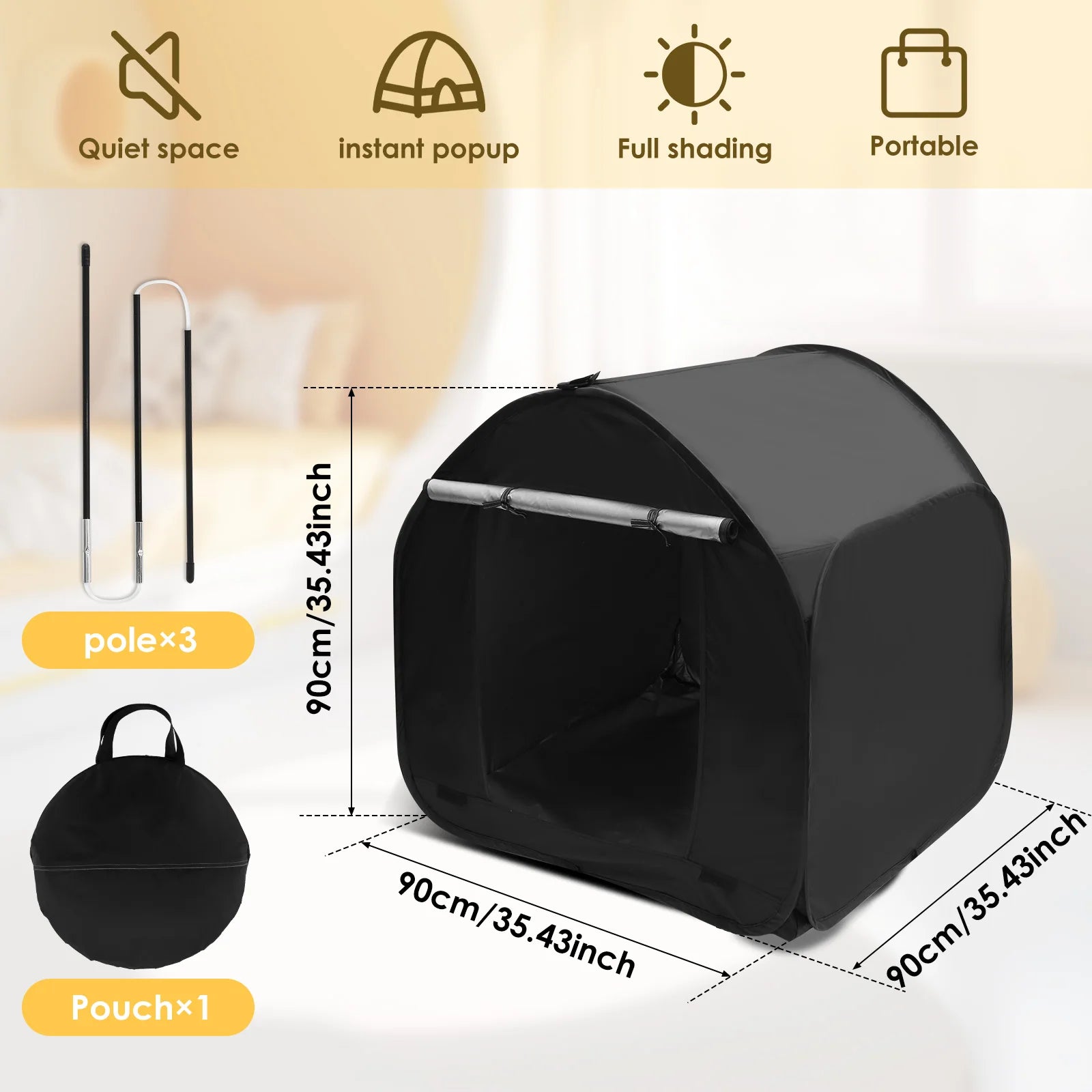 Sensory Tent Foldable Pop Up Tent Portable Oxford Fabric Black Out Kids Indoor Tent for Autistic Children Helps Improve Focus
