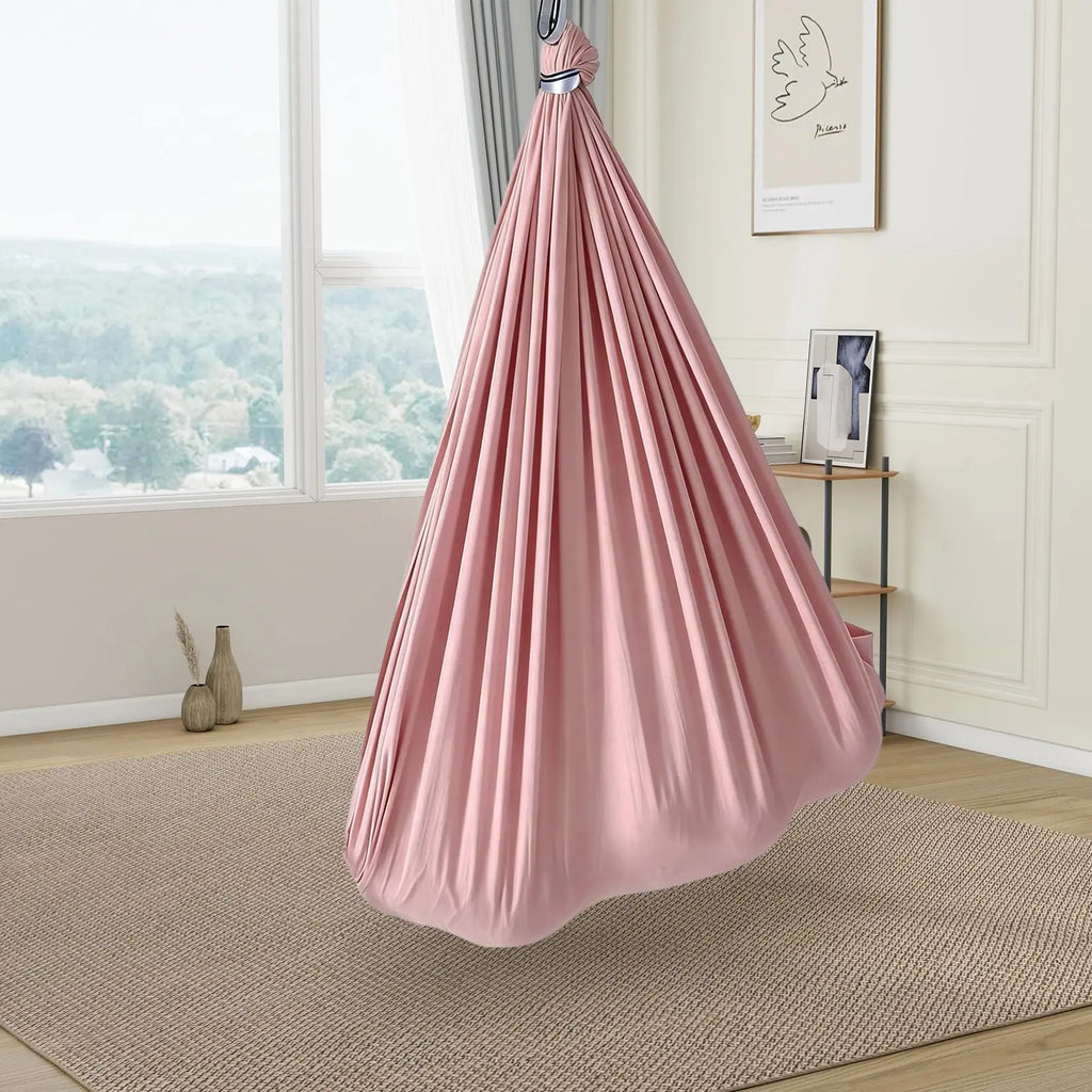 Calming Dual Layer Sensory Hammock Swing For Kids And Adults Therapy Relief For Autism And ADHD Indoor Outdoor Use 360 Degree Swivel 300 Lbs Support Light Pink