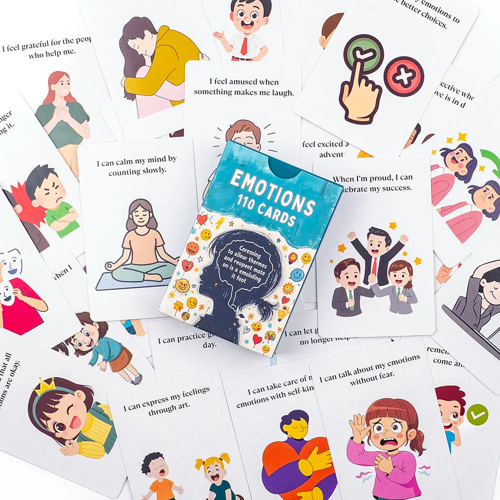 110 Emotions Cards Emotional Recognition & Expression Tool Fun Feelings Learning Game for Kids & Adults Board Playing Game Cards